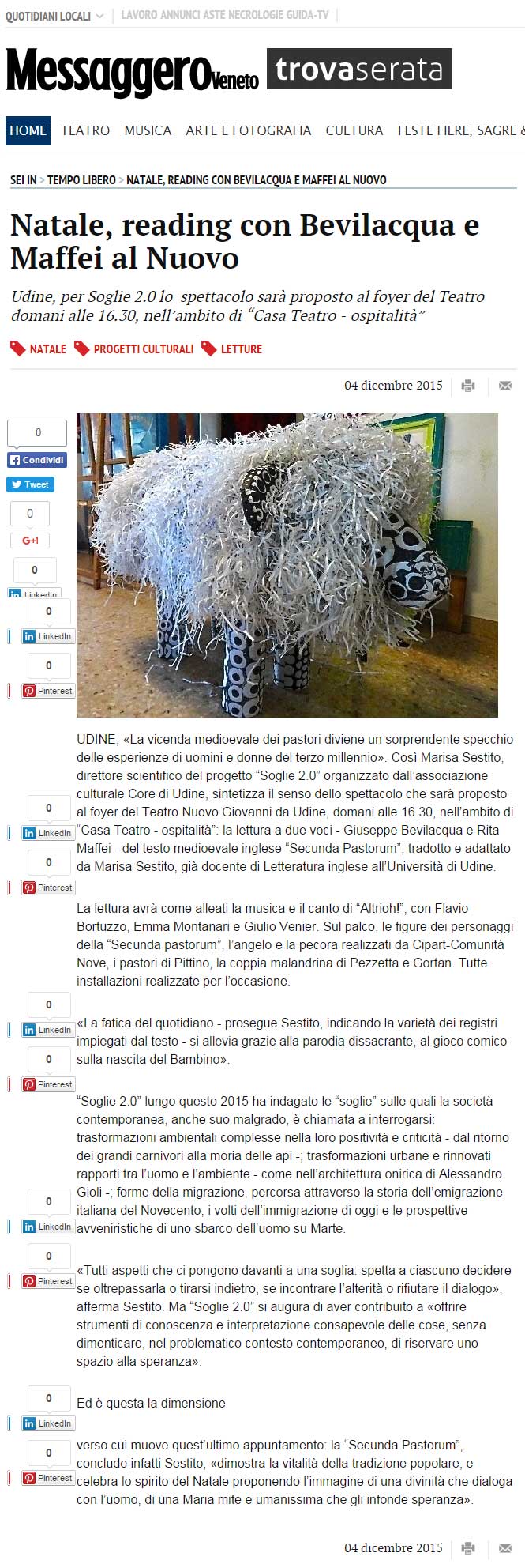 articolo sul sito del Messaggero Veneto