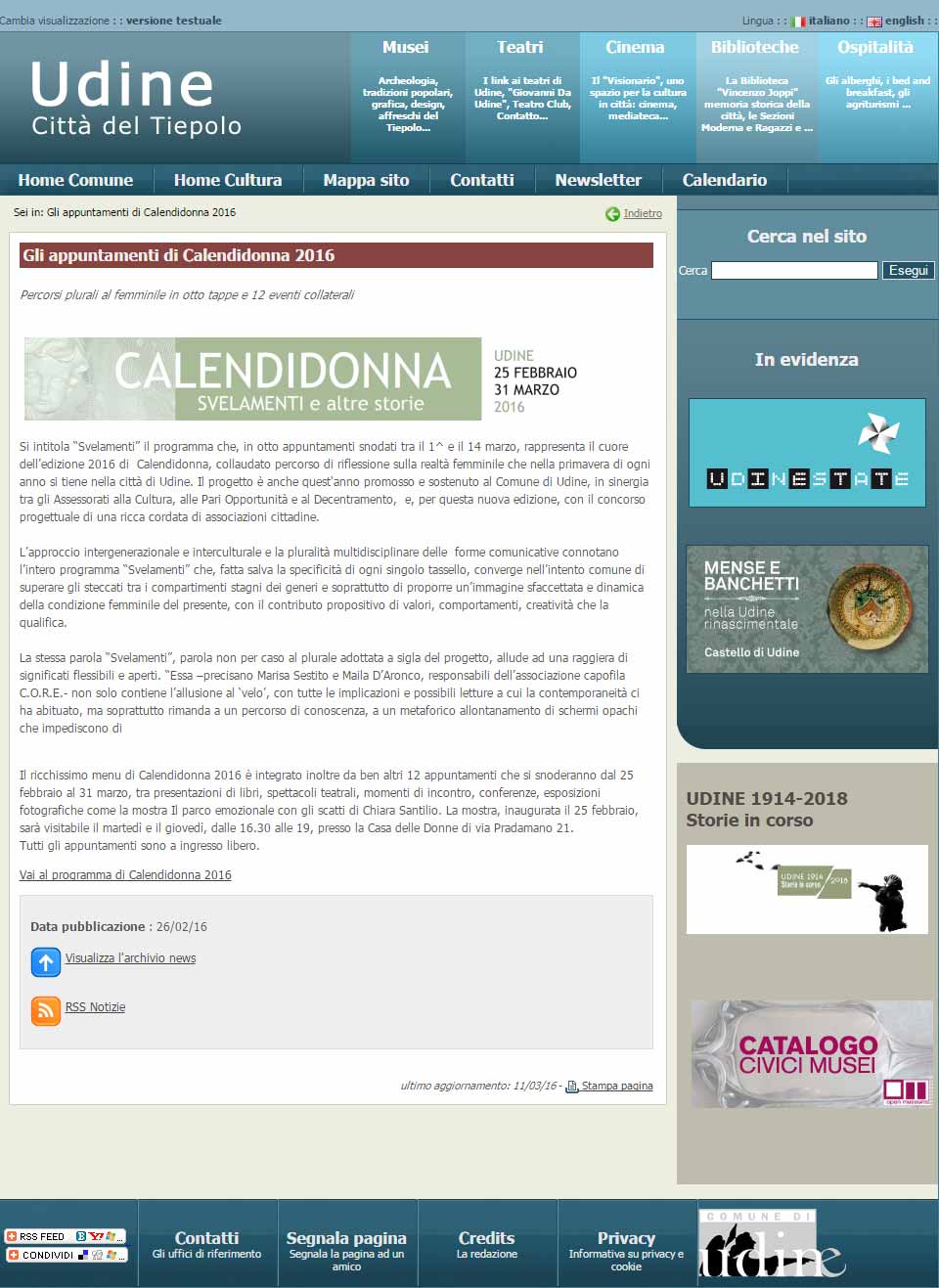 Udine Cultura: Calendidonna 2016 – Appuntamenti
