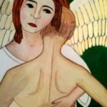 dipinto di Maria Siejda con angelo che abbraccia umano